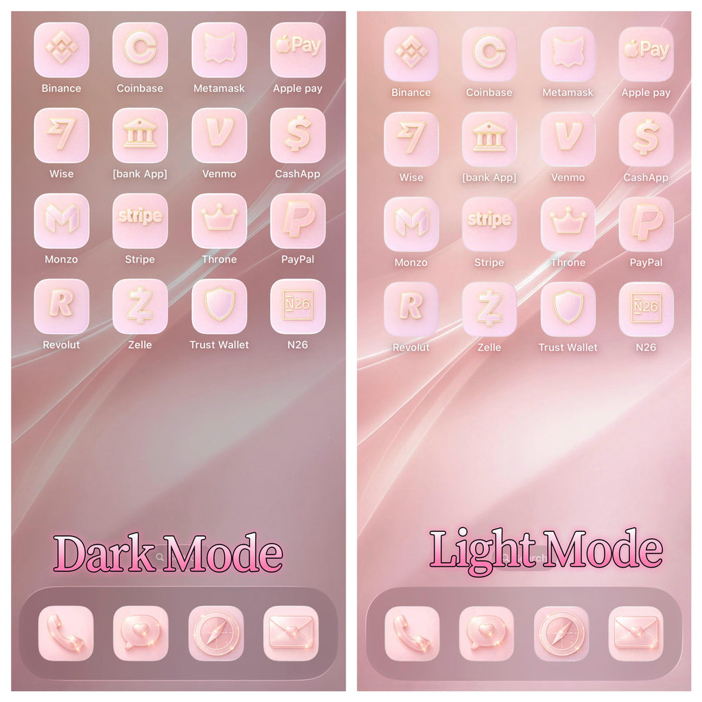 Pink Champange Blush Luxurious iOS Finance & Crypto Apps Icon Pack, Valentine's Day Theme Pt3