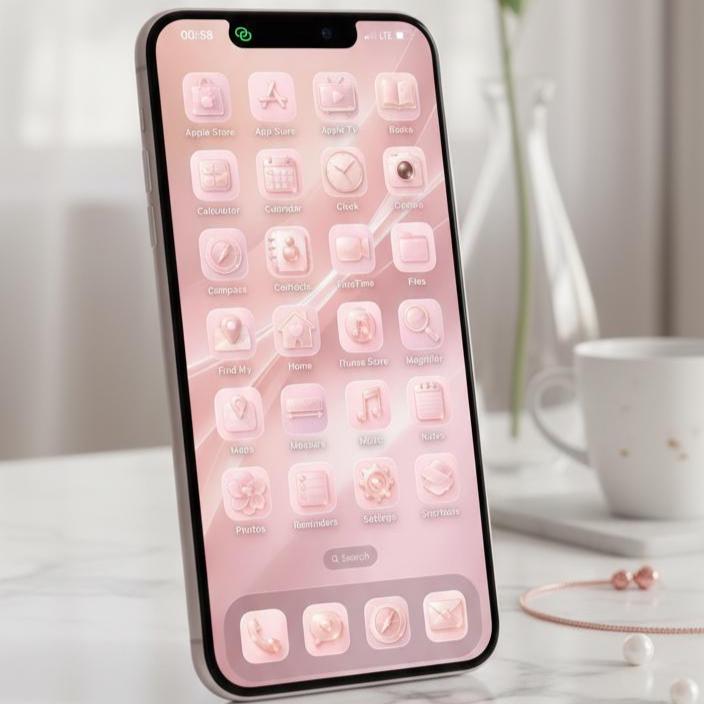 Pink Champange Blush Luxurious iOS Socials & Streaming Apps Icon Pack,Valentine's Day Theme Pt2