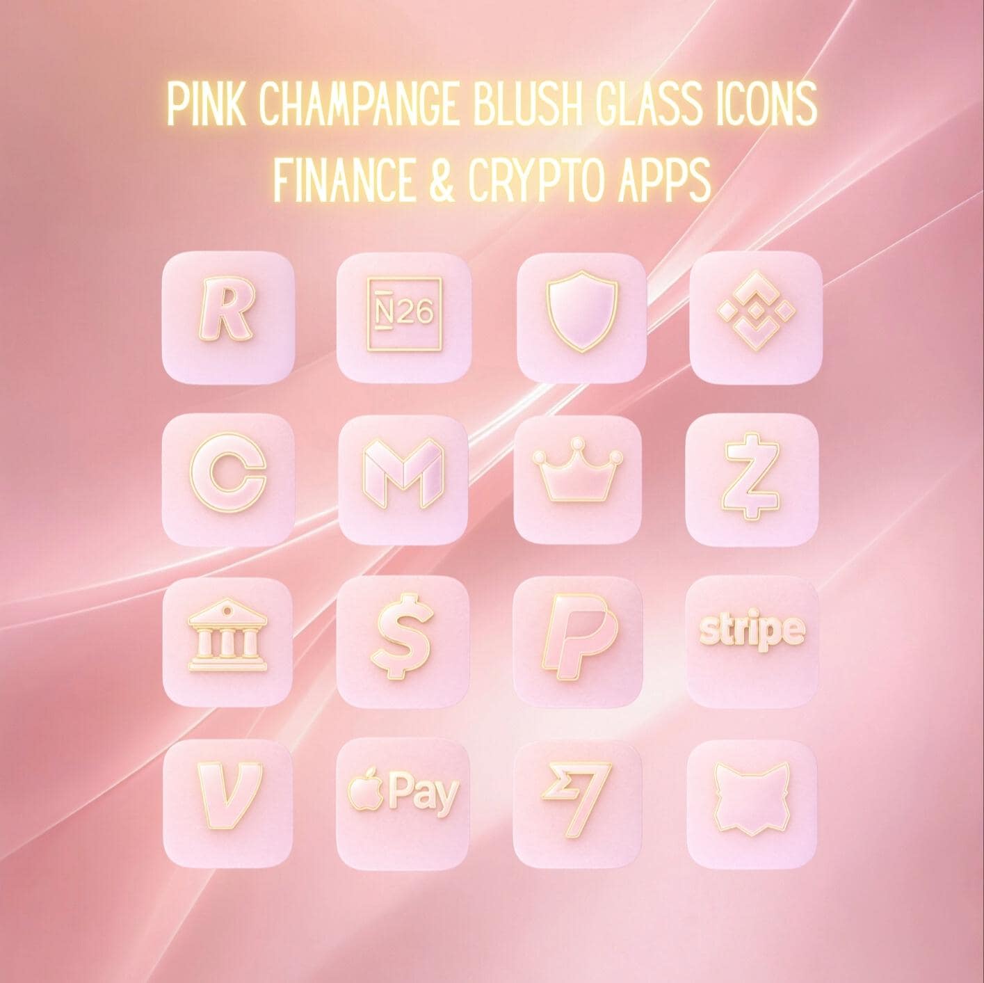 Pink Champange Blush Luxurious iOS Finance & Crypto Apps Icon Pack, Valentine's Day Theme Pt3