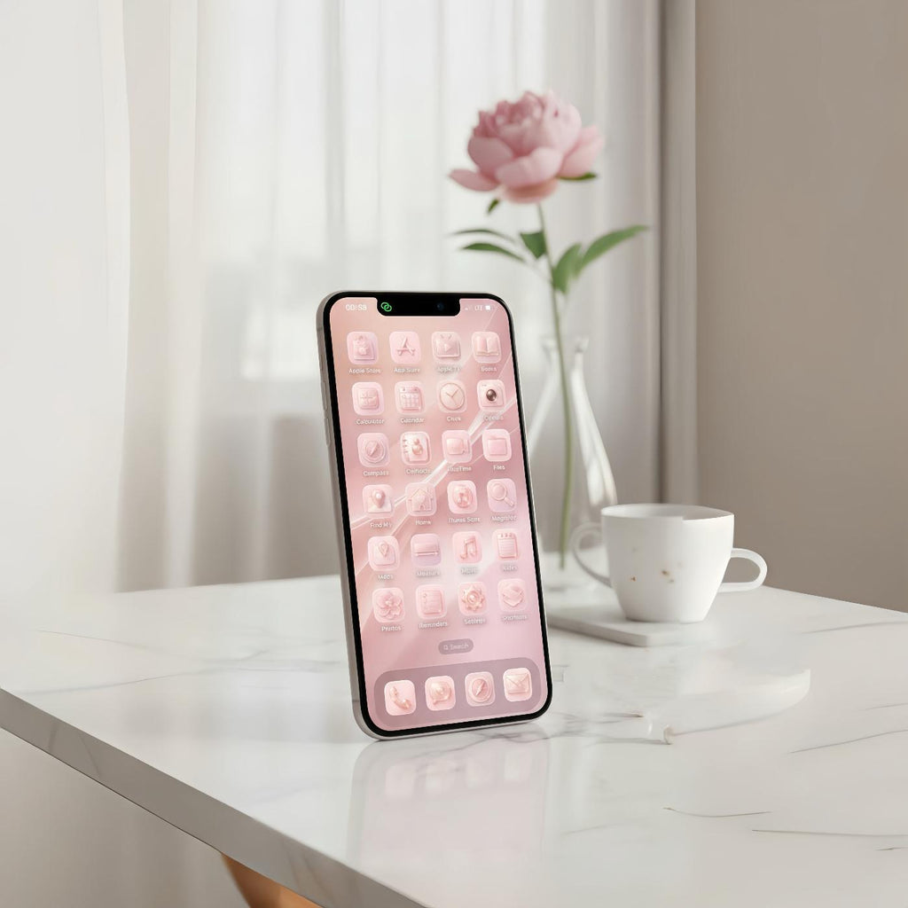 Pink Champange Blush Glass Luxurious iOS System Apps Icon Pack , Valentine's Day Theme