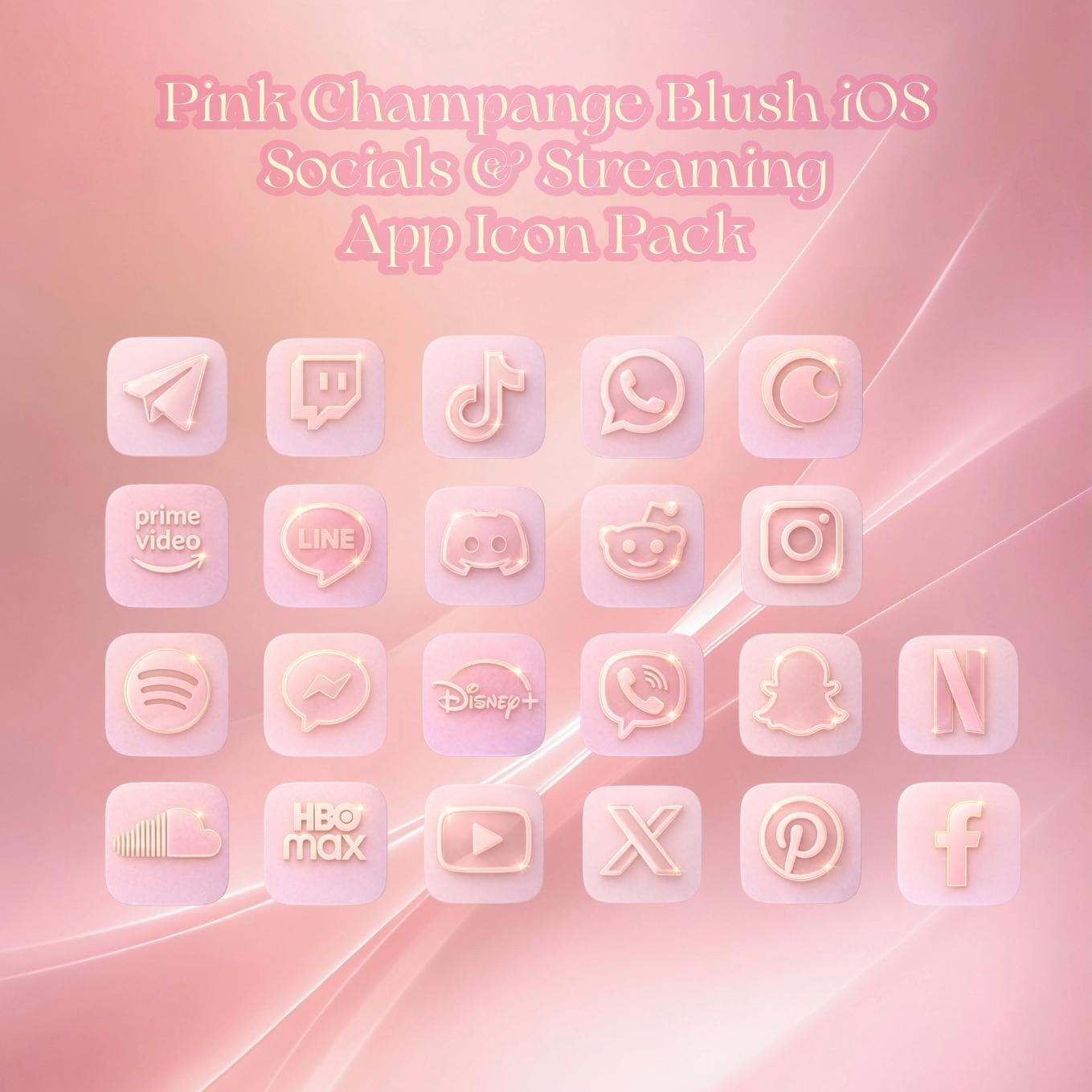 Pink Champange Blush Luxurious iOS Socials & Streaming Apps Icon Pack,Valentine's Day Theme Pt2