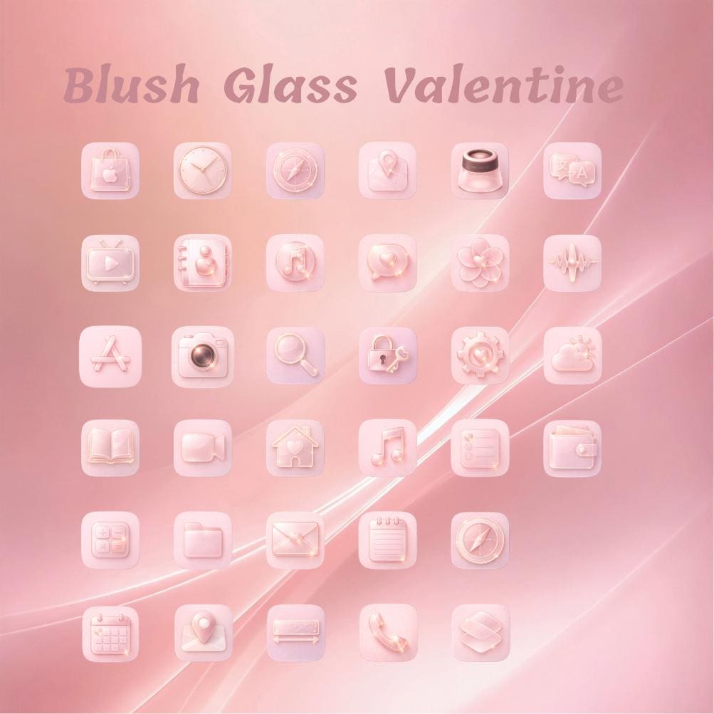 Pink Champange Blush Glass Luxurious iOS System Apps Icon Pack , Valentine's Day Theme