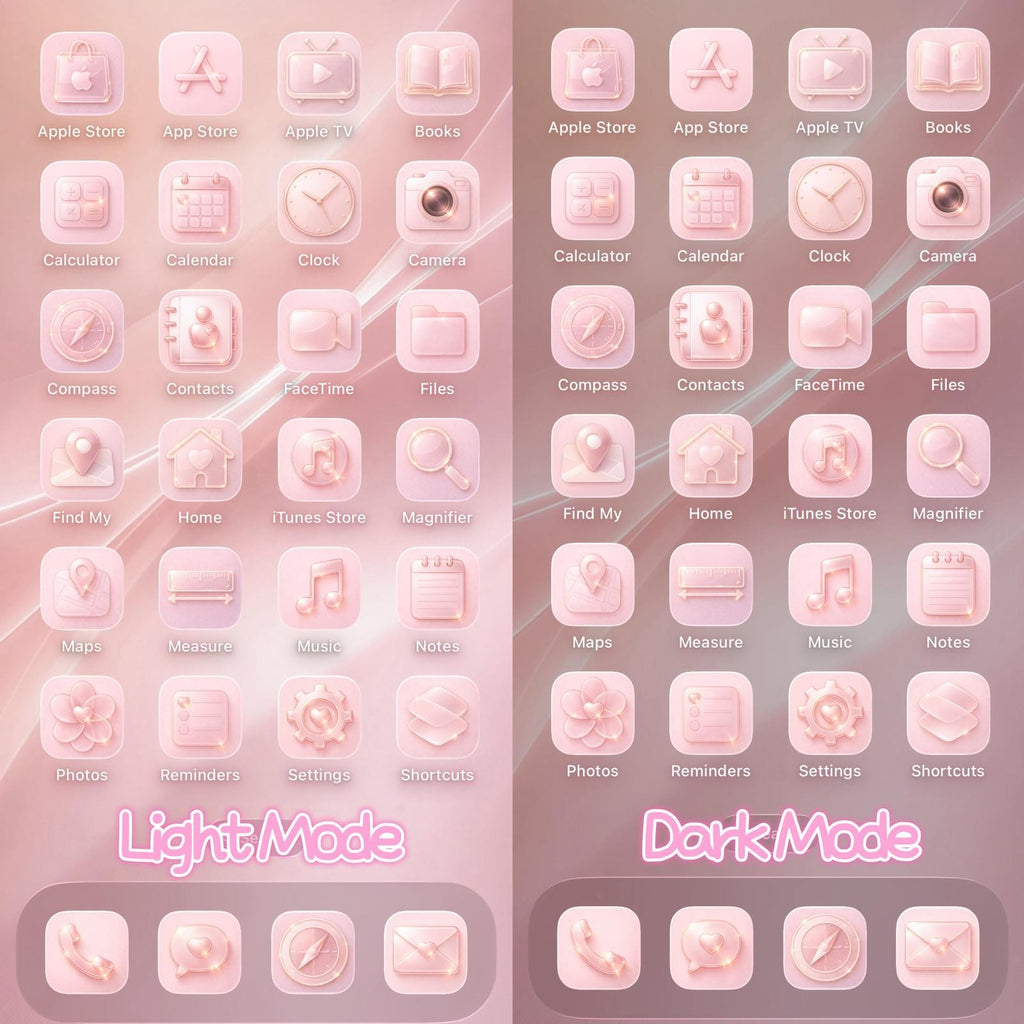 Pink Champange Blush Glass Luxurious iOS System Apps Icon Pack , Valentine's Day Theme