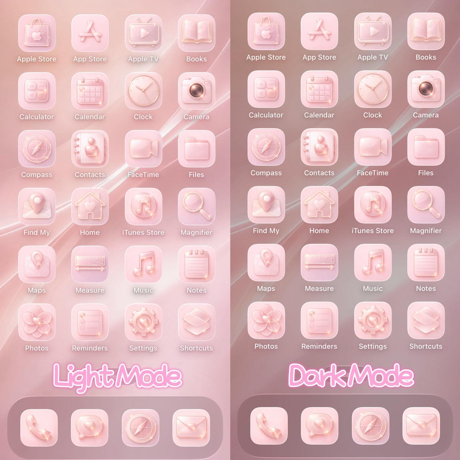Pink Champange Blush Glass Luxurious iOS System Apps Icon Pack , Valentine's Day Theme