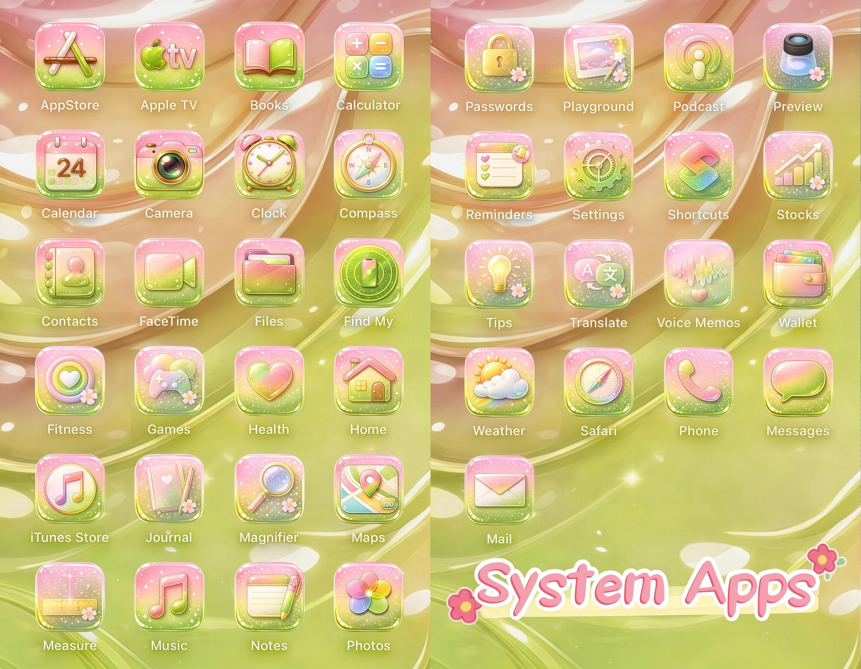 Sakura Matcha iOS Icon Pack, Jelly App Icons, Wallpaper (120+ Icons)